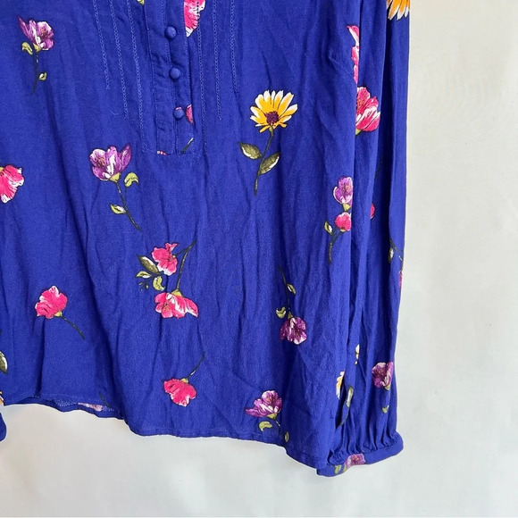 Skies Are Blue Floral Blouse Casual Long Sleeve Blue Shirt Women’s Size Medium - Picture 6 of 12